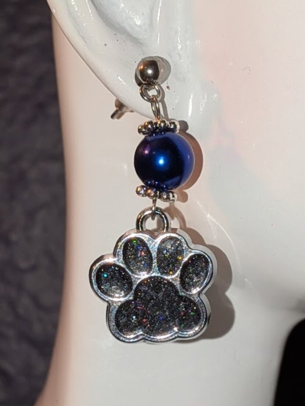 Black Sparkle Paw Print Earrings